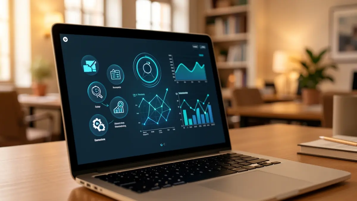 Generic image of a laptop with artificial intelligence charts.