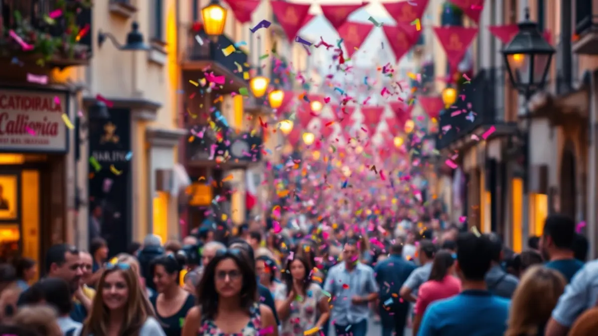 Imagen genérica de un ambiente festivo con confeti y luces de calle.