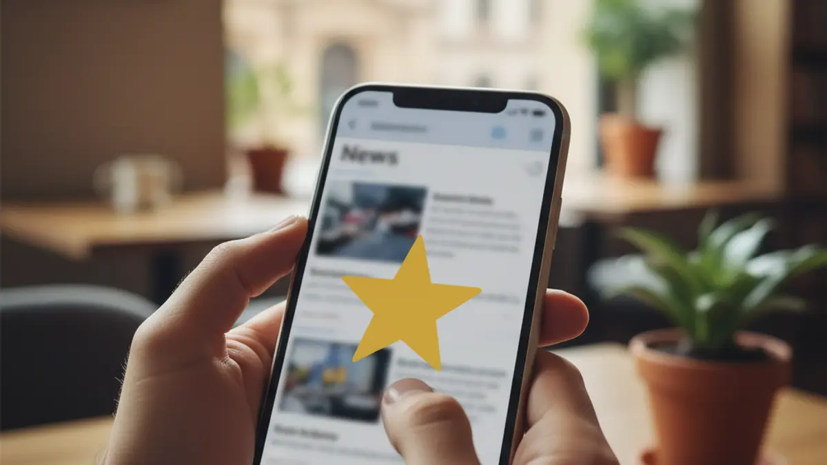 Generic image of a mobile phone displaying a news application with a star icon.