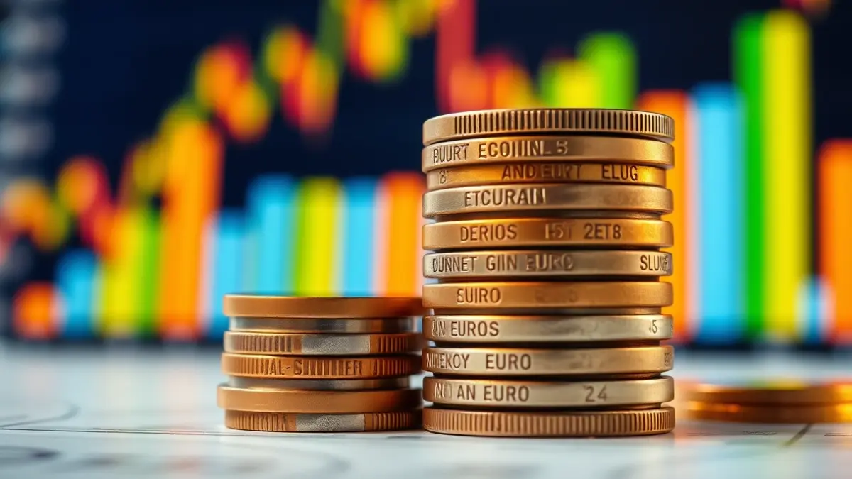 Imagen genérica de monedas de euro y gráficos financieros, simbolizando inversión y crecimiento económico.