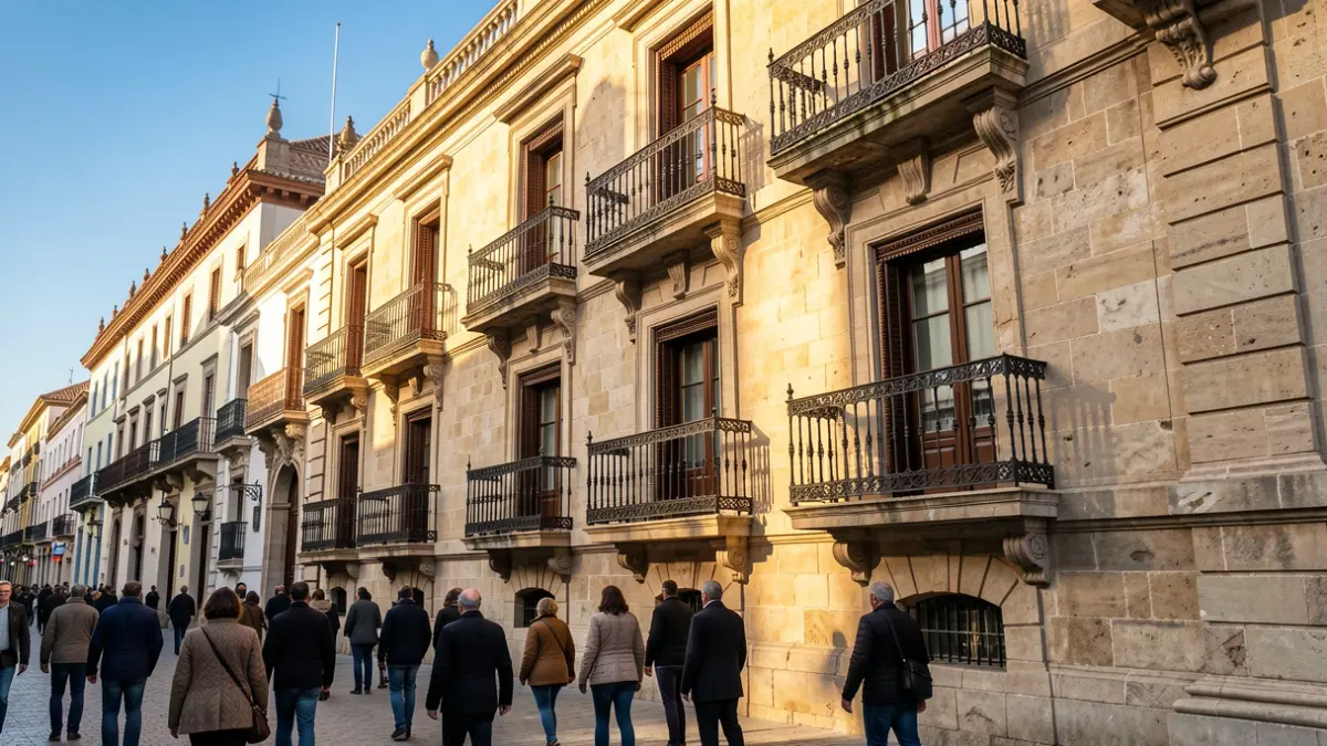 Fachada histórica en Madrid durante una tarde soleada.