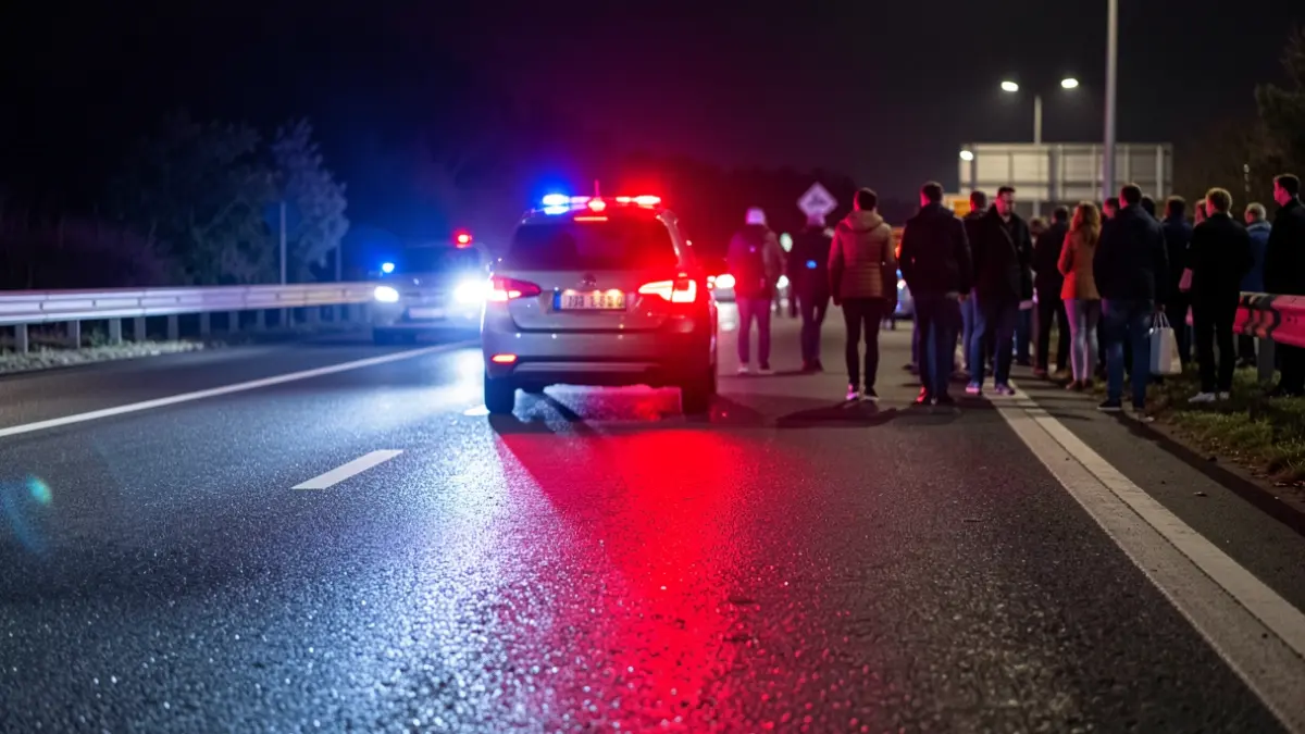 Imagen genérica de luces de emergencia reflejándose en el asfalto mojado por la noche.