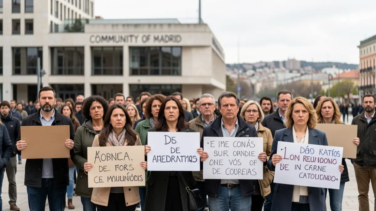 Image of teachers protesting in front of the Community of Madrid headquarters.