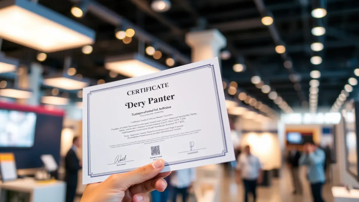 Generic image of a hand holding a certificate in a professional setting.