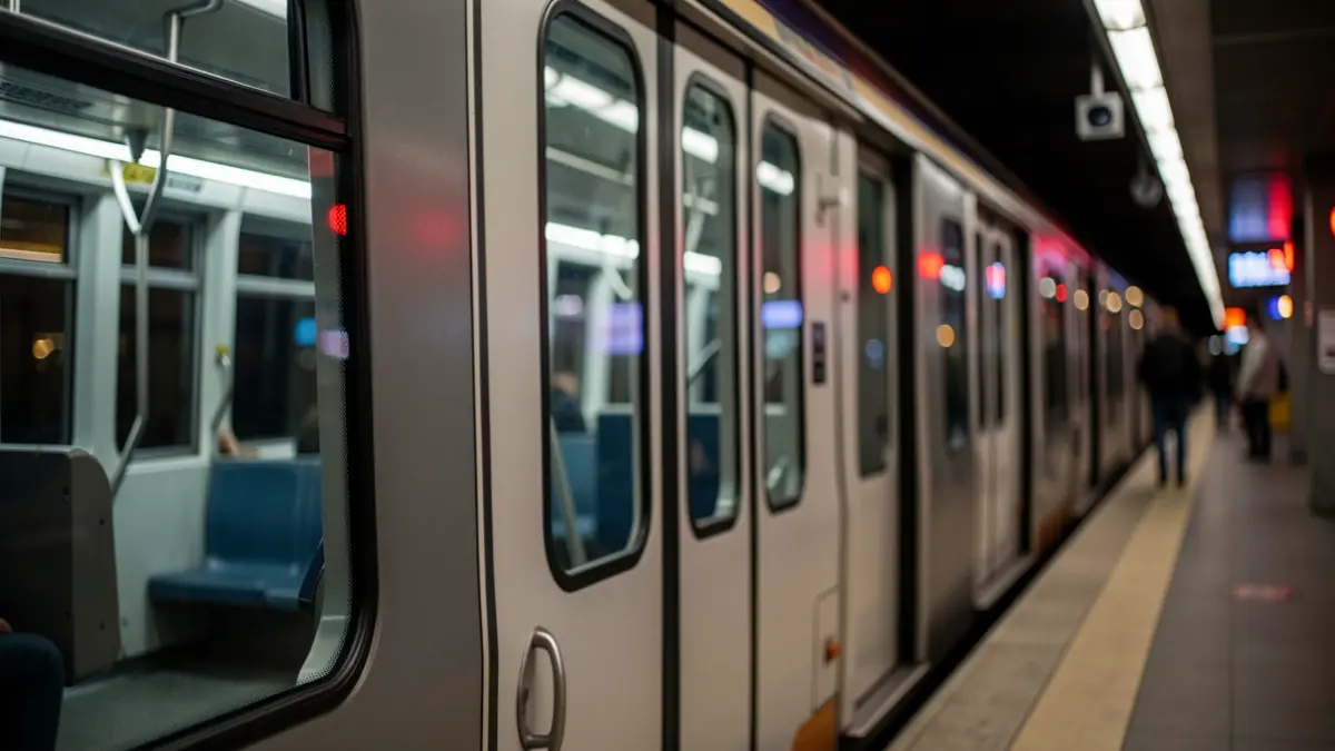 Generic image of a subway train in an urban station.