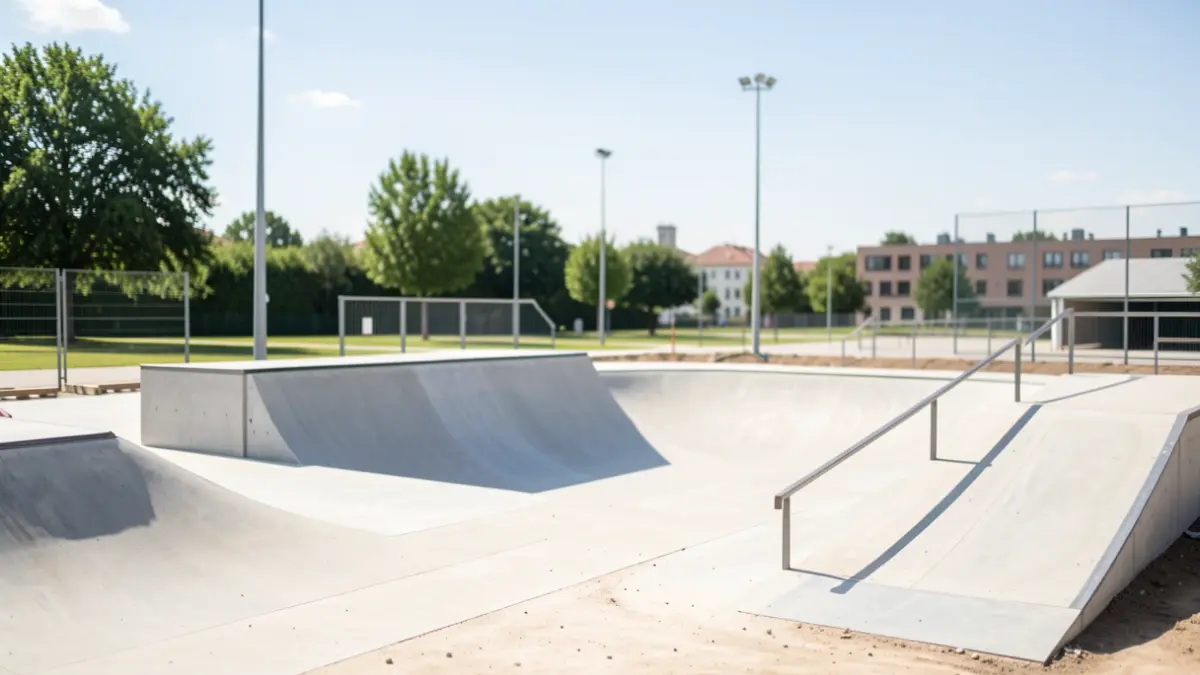Imagen de las obras de construcción de una nueva pista de skate en un polideportivo municipal.