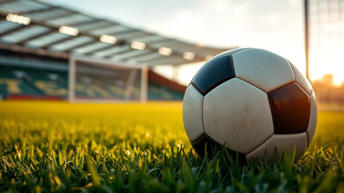 Imagen genérica de un balón de fútbol en un campo, con la portería al fondo.