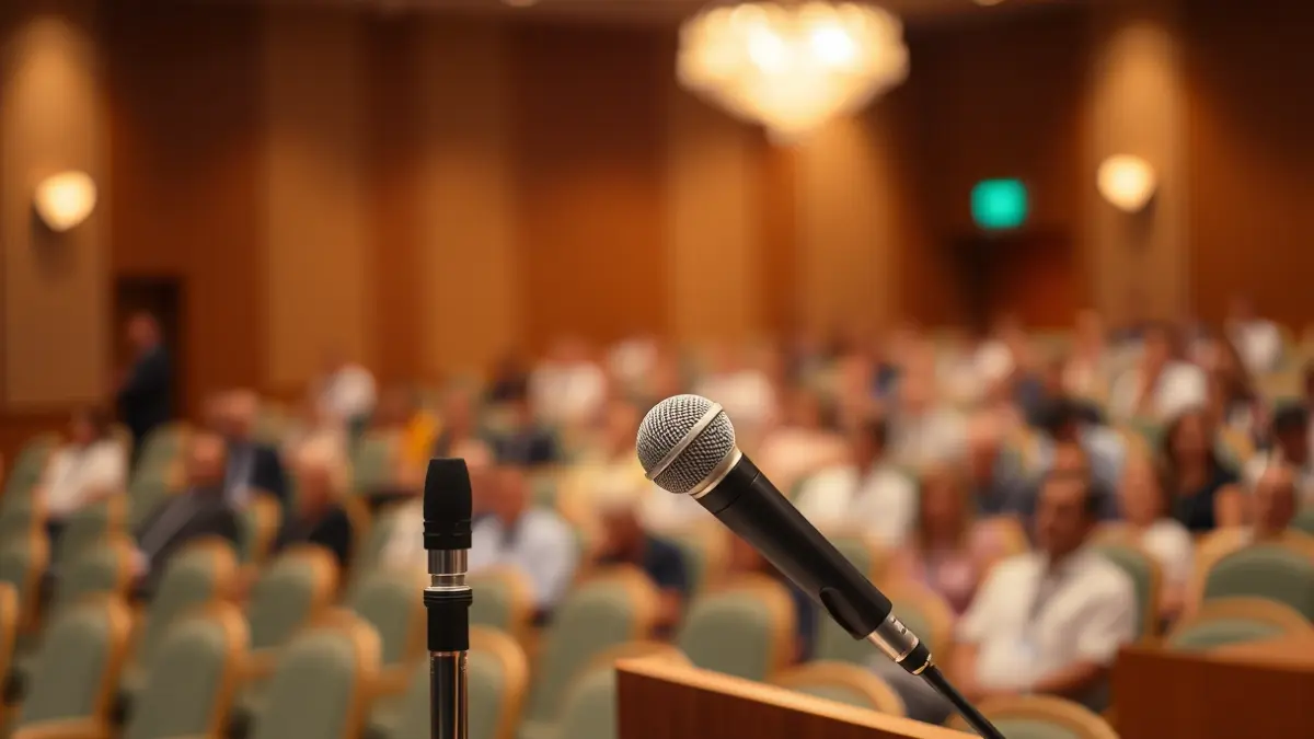 Generic image of a microphone on a podium, representing a conference or cultural event.
