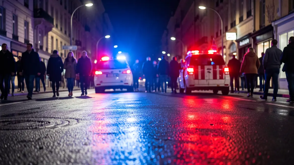 Generic image of police emergency lights reflecting on wet asphalt at night.