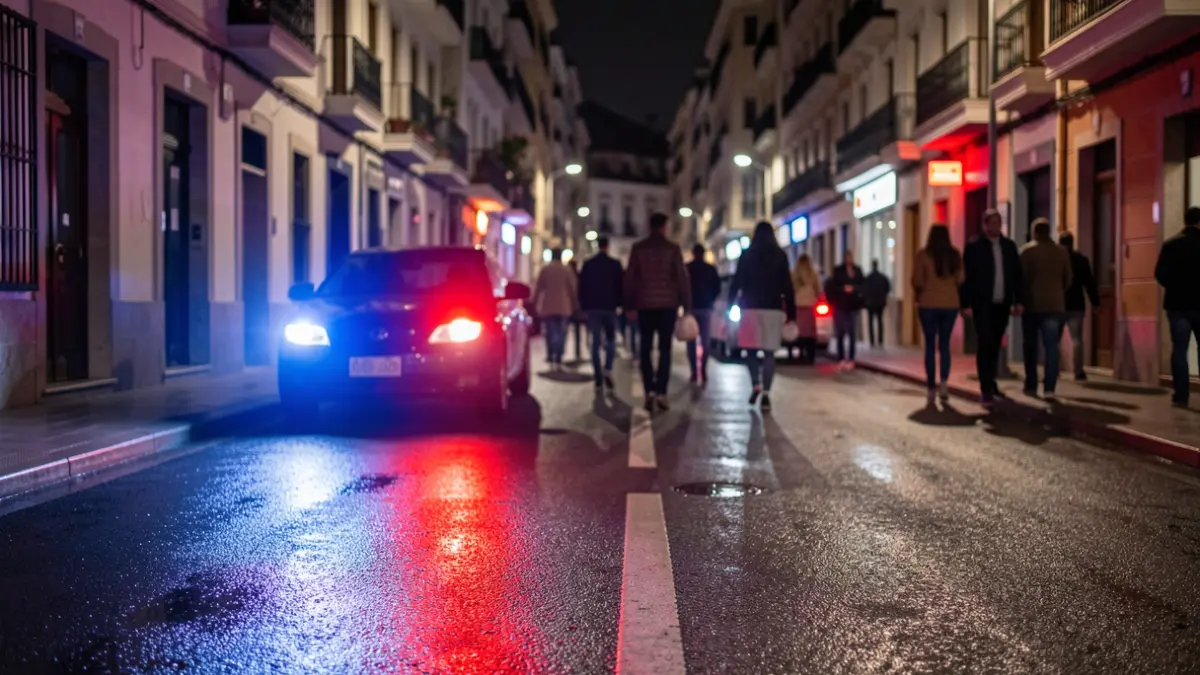 Generic image of police emergency lights reflecting on wet asphalt at night.