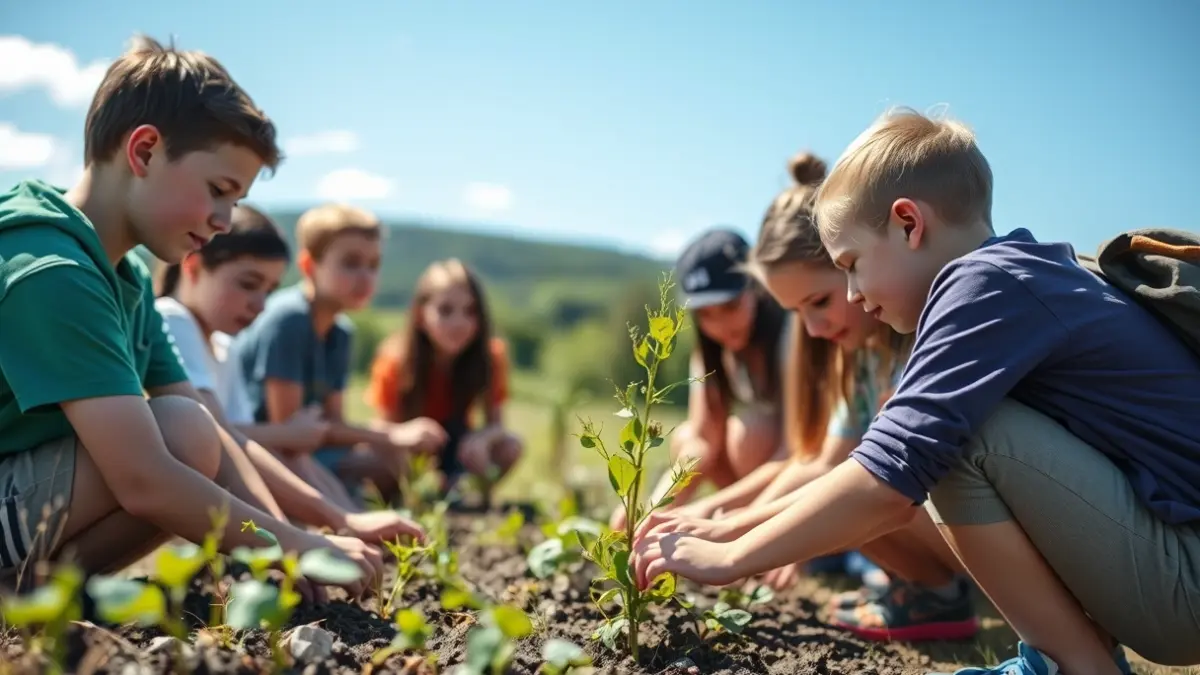 Imagen genérica de jóvenes participando en una actividad de sostenibilidad al aire libre.
