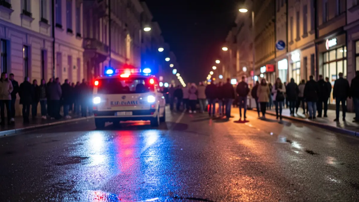 Generic image of police emergency lights reflecting on wet asphalt at night.