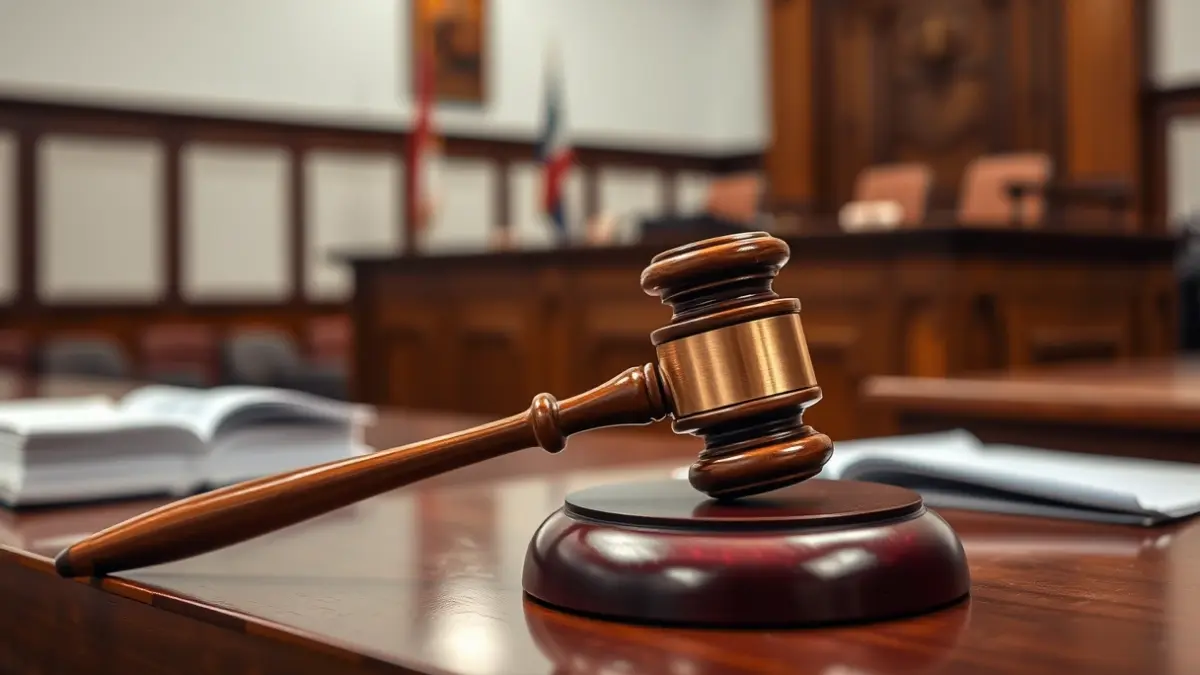 Generic image of a judge's gavel on a desk in a courtroom.