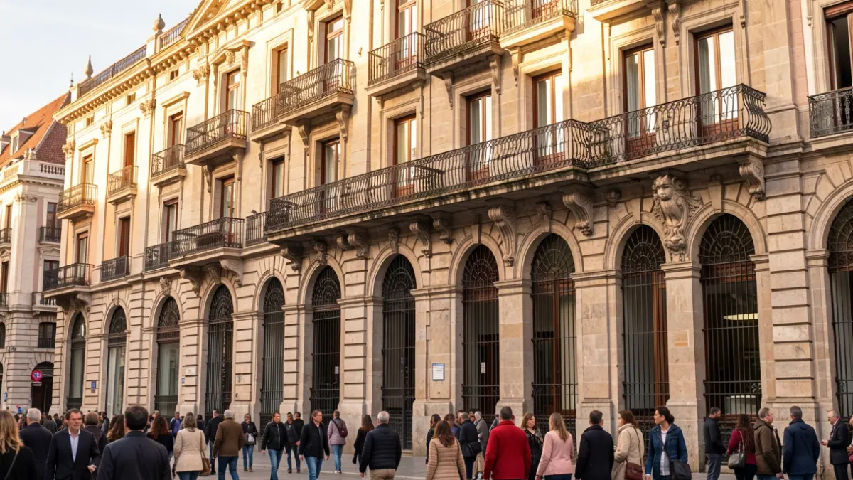 Facade of the Real Casa de Correos in Puerta del Sol, Madrid.