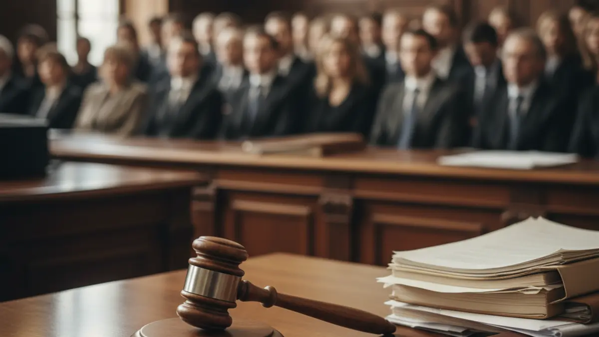 Generic image of a judge's gavel on a desk in a courtroom.