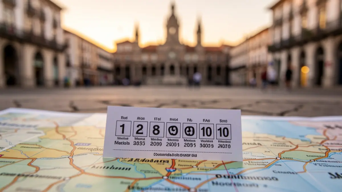 Boleto de lotería premiado con seis aciertos sobre un mapa de la Comunidad de Madrid.