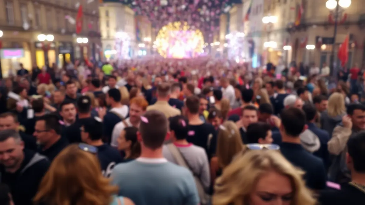 Generic image of a crowd at a festive event with confetti.
