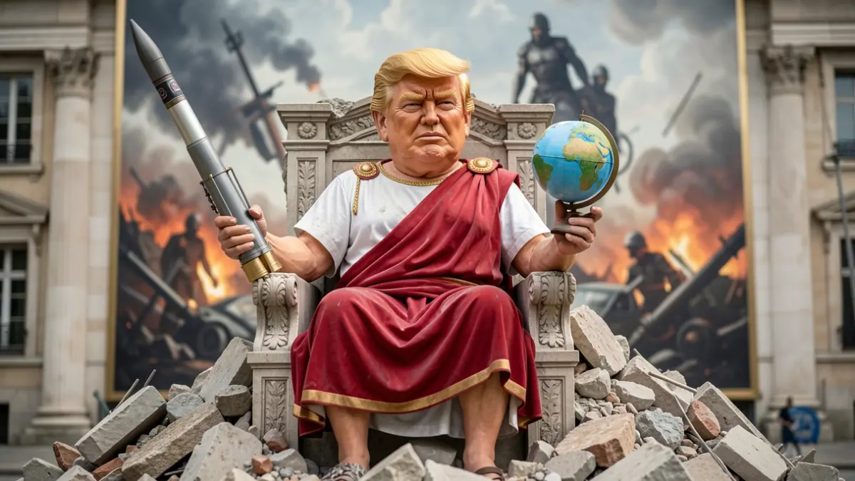 Representación satírica de Donald Trump como figura de poder internacional en la 'chama' de Getafe.