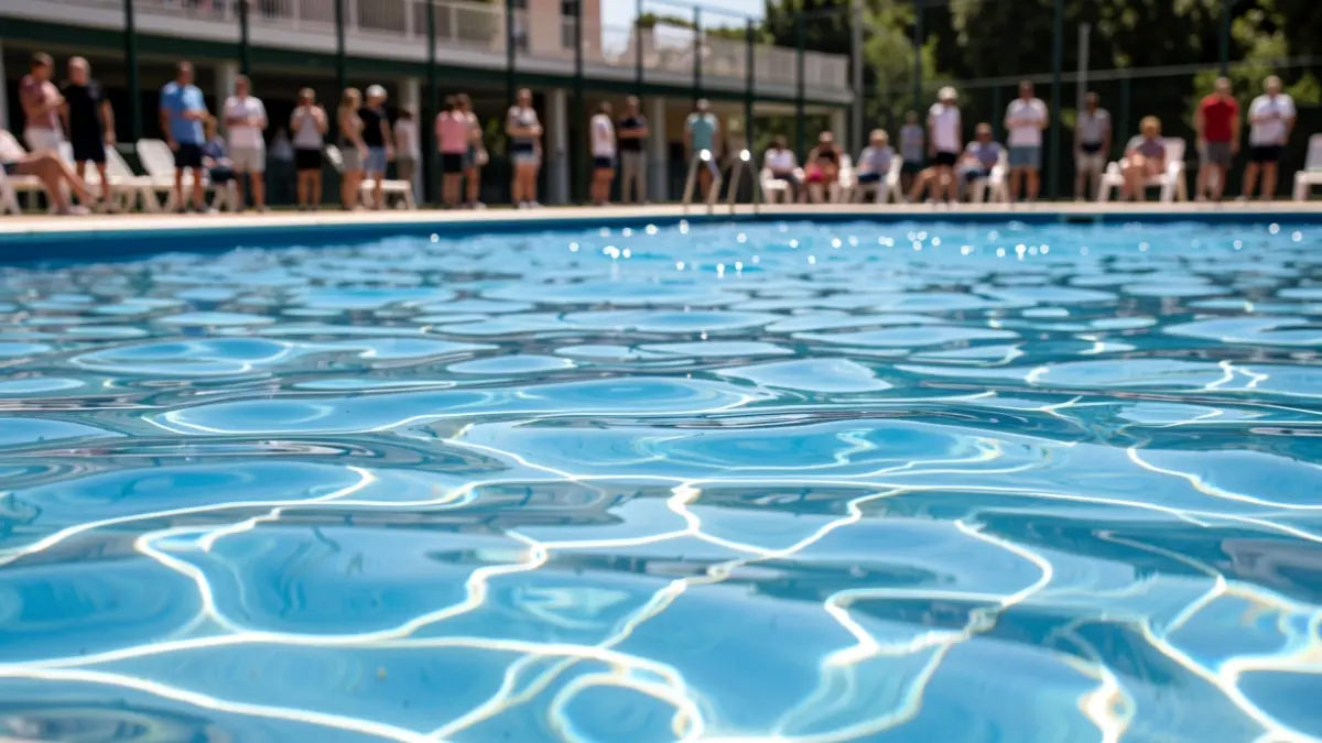 Imagen genérica de una piscina pública al aire libre con agua cristalina bajo el sol.