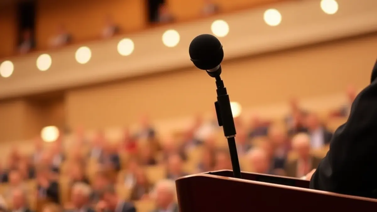 Generic image of a microphone on a podium, symbolizing a political event or official statement.