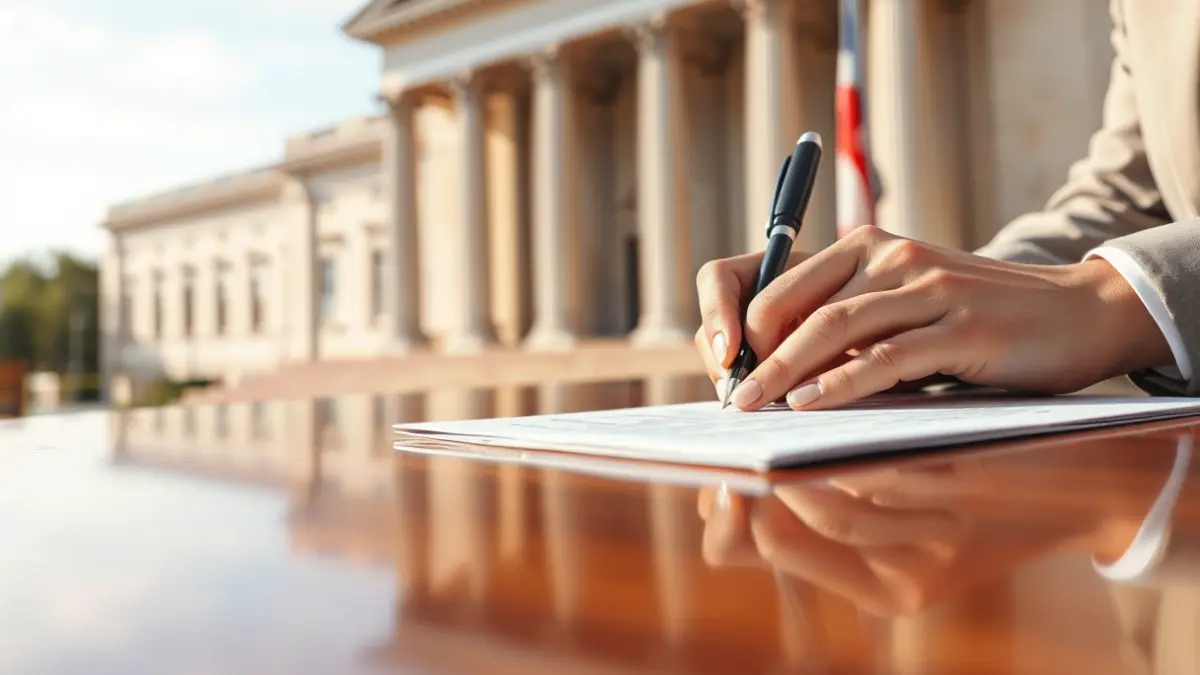 Generic image of hands signing an official document.