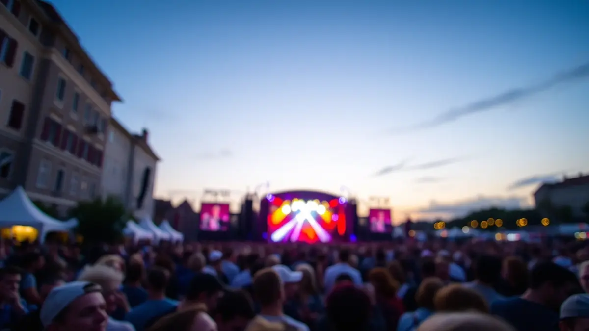 Generic image of an outdoor music festival with a lively crowd and stage lights.