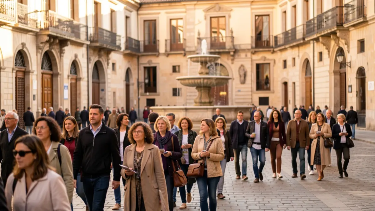 Generic image of a group of people on a guided tour in a historic square.