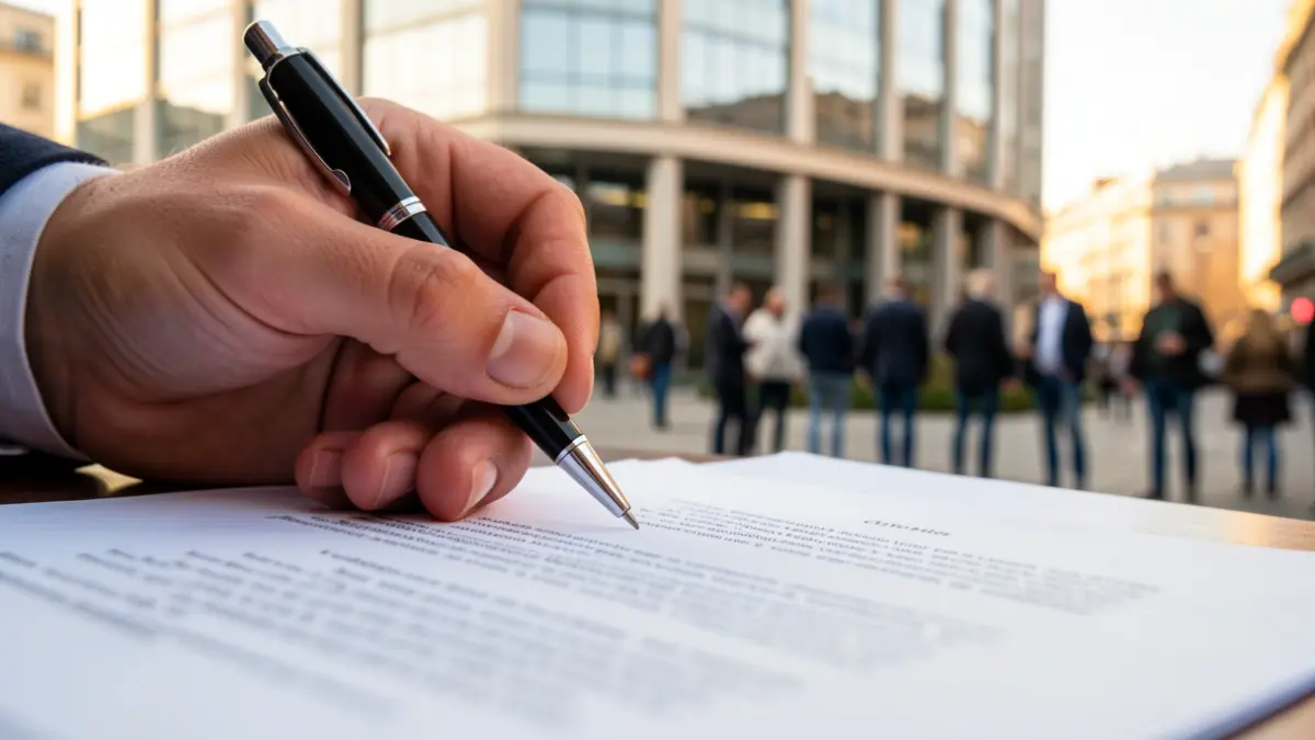 Generic image of a hand writing on a document in an office setting.