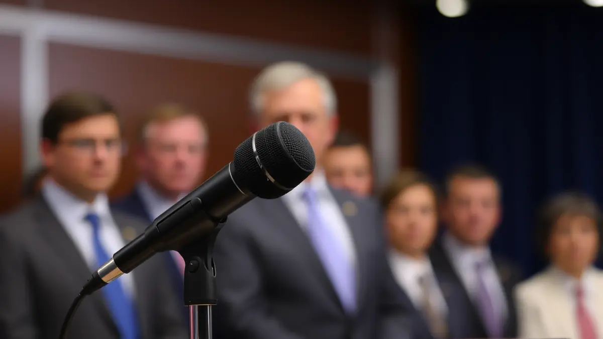 Imagen genérica de un micrófono en un podio durante un evento político.