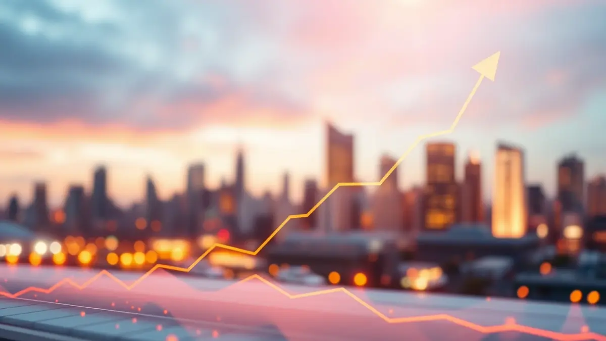 Generic image of upward economic graphs with a blurred city skyline.