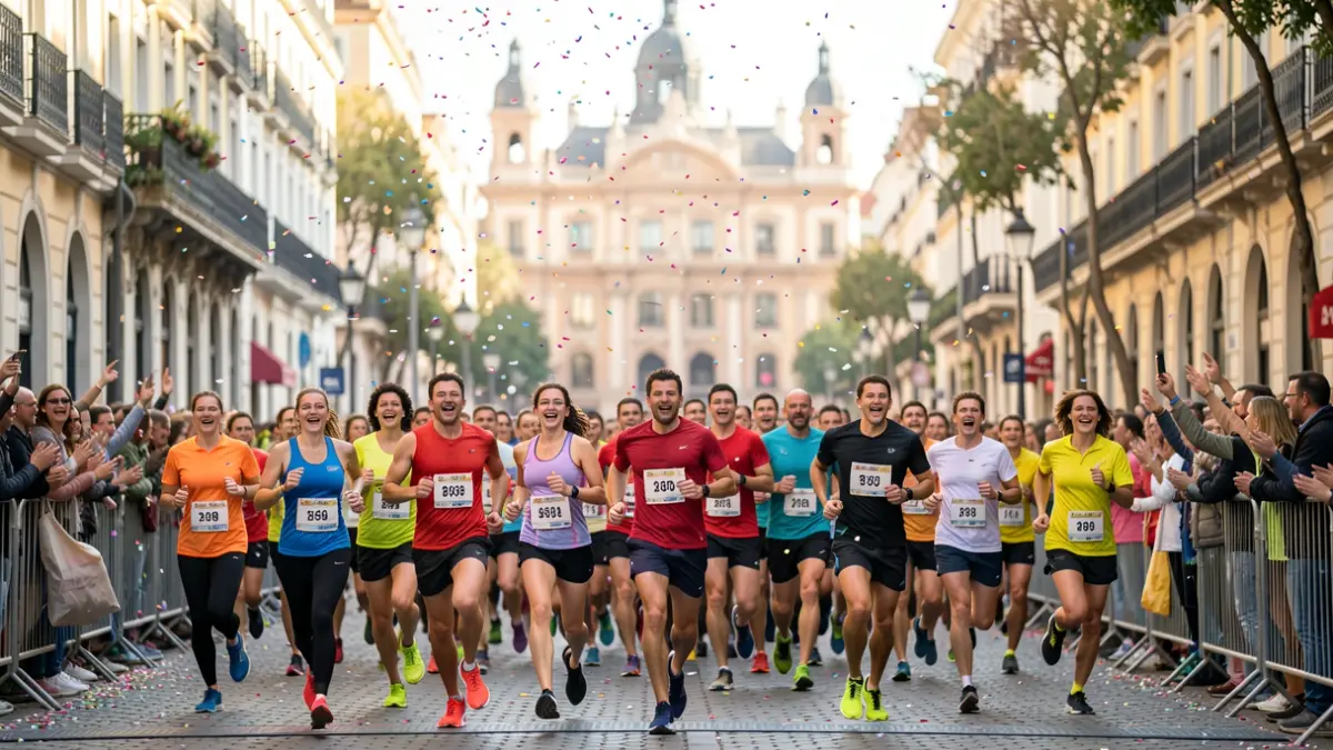 Generic image of runners celebrating in a Madrid street.