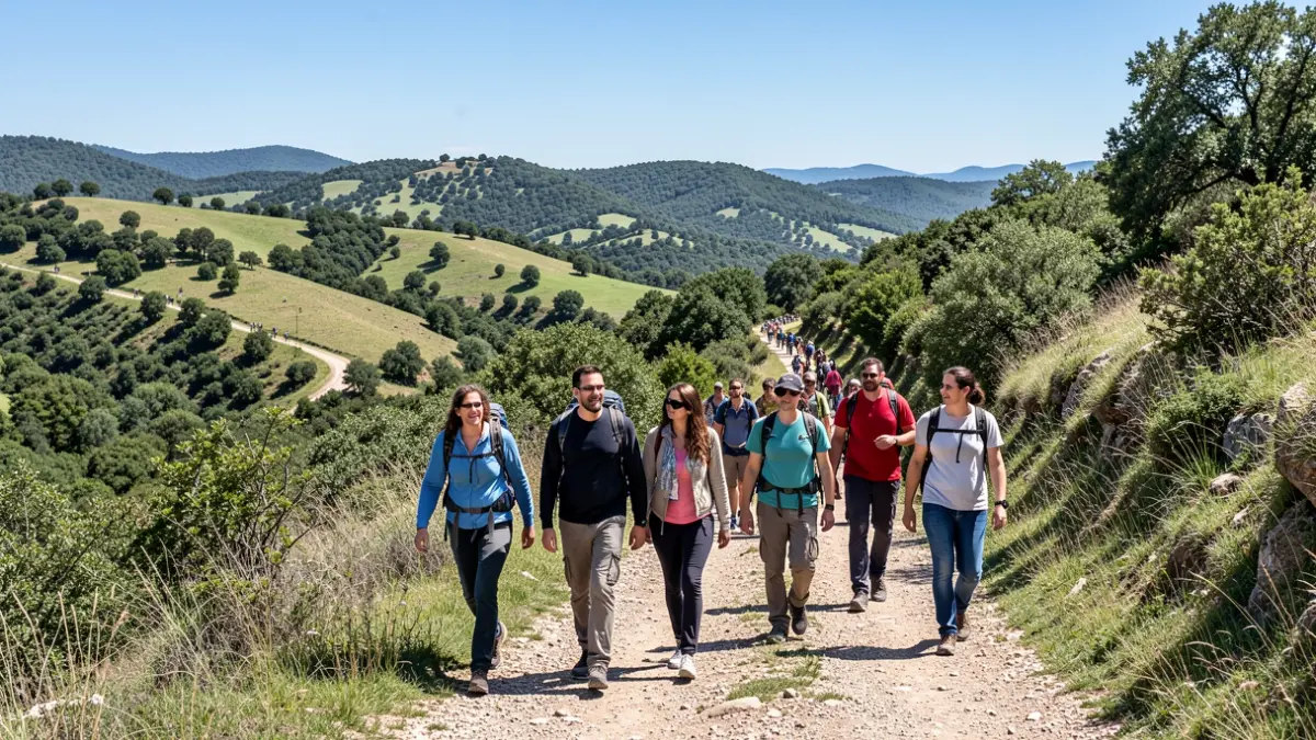 Imagen genérica de personas caminando por una ruta de senderismo en un entorno natural protegido.