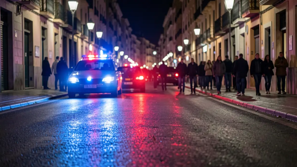 Generic image of police emergency lights reflecting on wet asphalt at night.