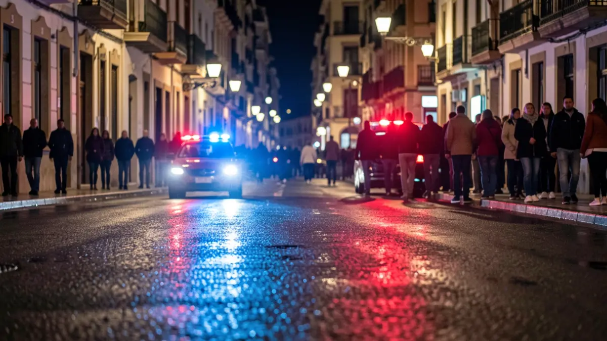 Generic image of police emergency lights reflecting on wet asphalt at night.