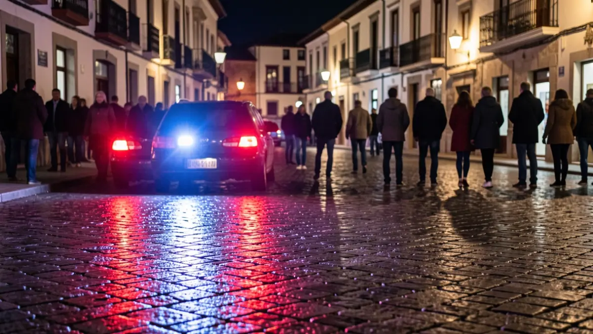 Generic image of police emergency lights reflecting on wet asphalt at night.