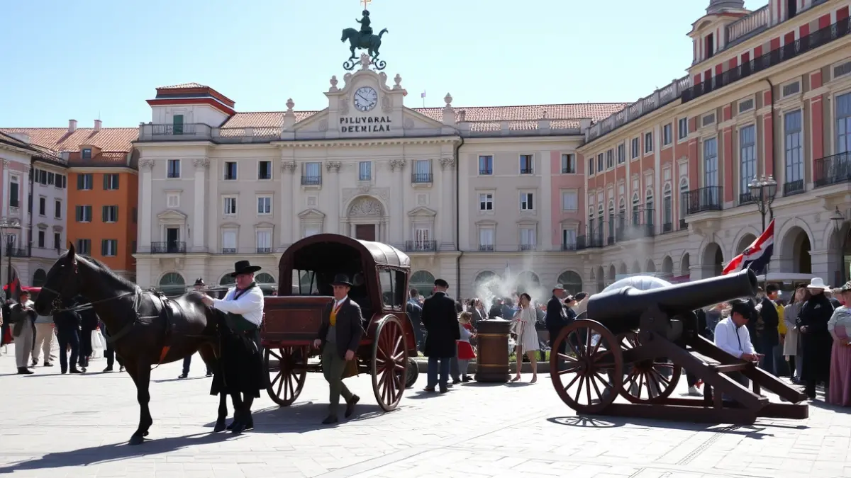 Recreación histórica del levantamiento del 2 de mayo de 1808 en la Puerta del Sol de Madrid.