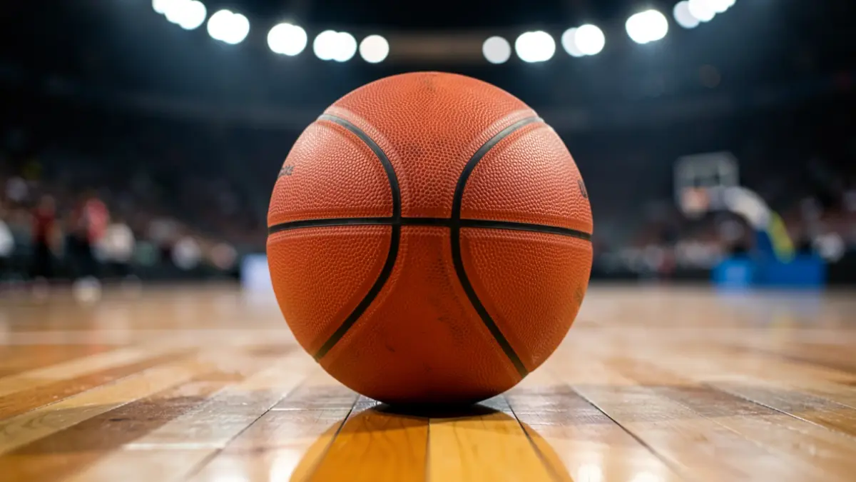 Generic image of a basketball on a court.