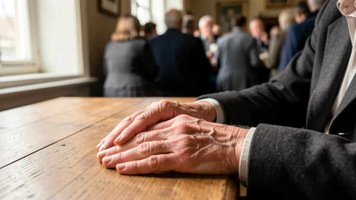 Generic image of an elderly person's hands on a table, symbolizing serenity and reflection.