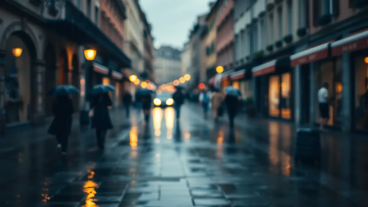 Generic image of a rainy street in a European city.