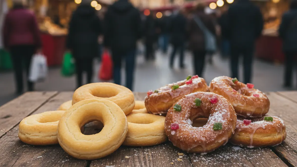 Imagen de rosquillas tontas y listas, dulces tradicionales de San Isidro en Madrid.