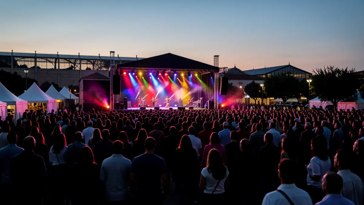 Imagen genérica de un festival al aire libre en Leganés con público y escenario.