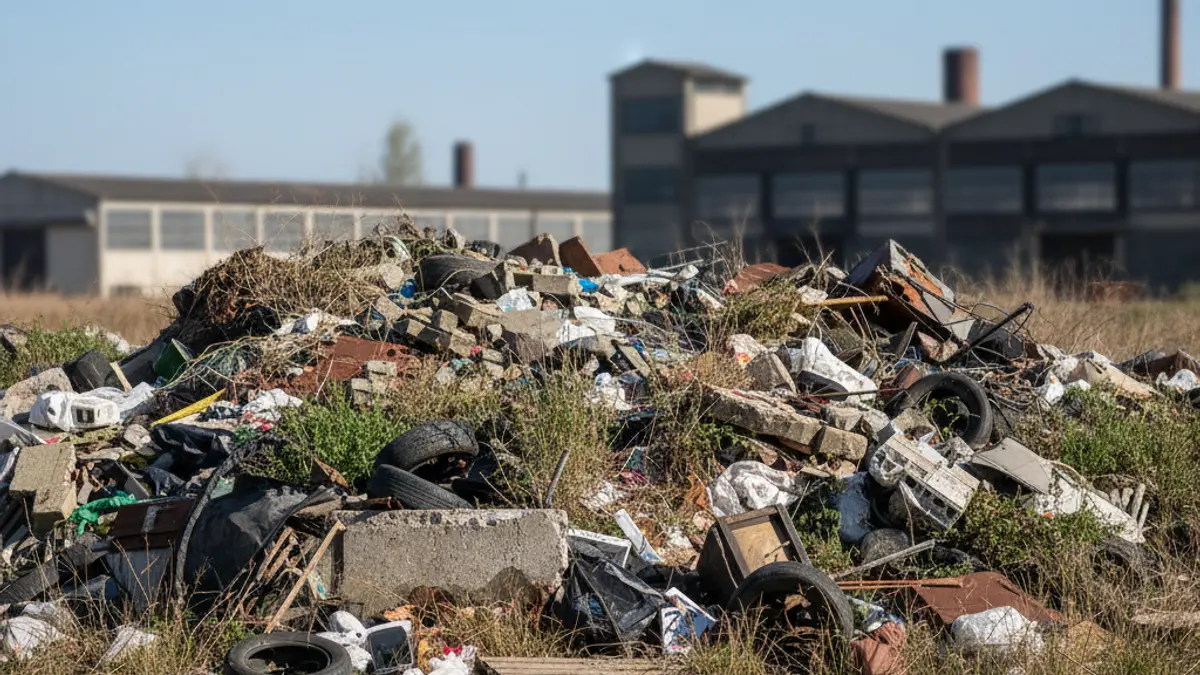 Image of illegal waste and dumping in a rural area.
