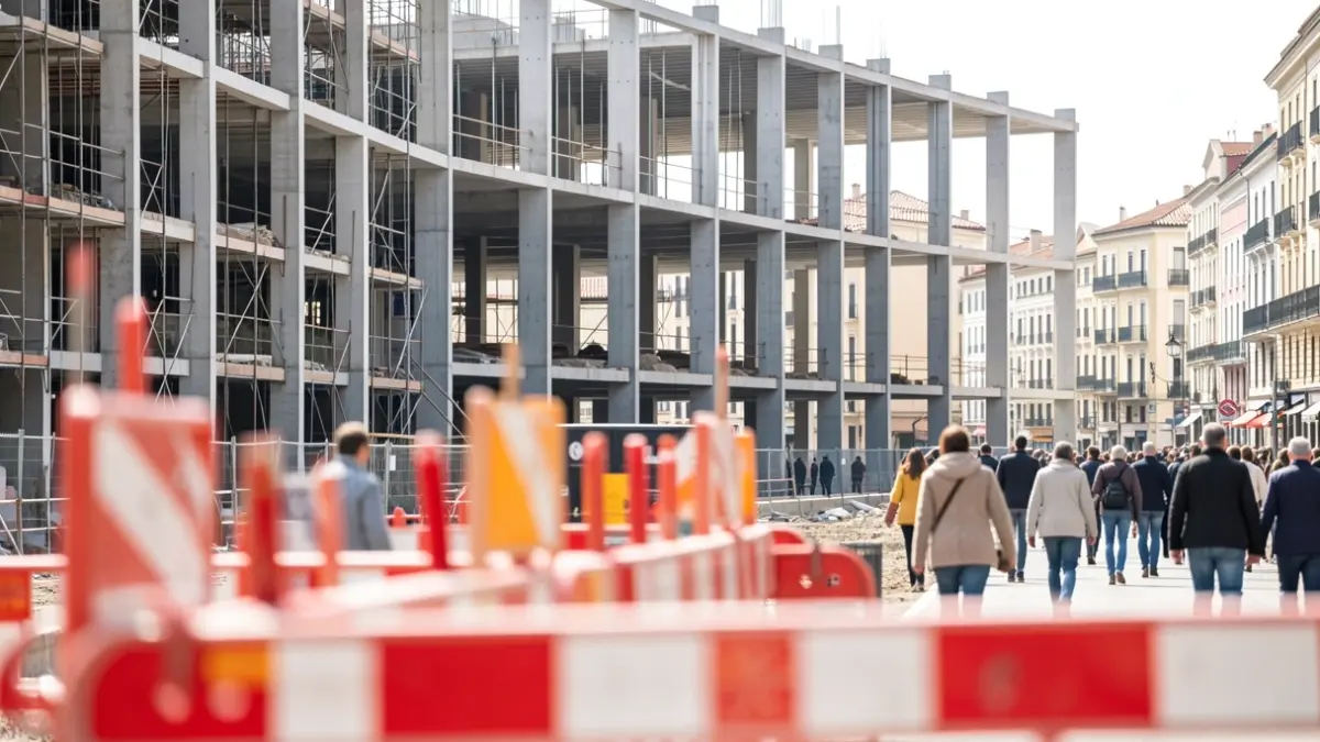 Estructura de hormigón en una zona de obras urbanas.