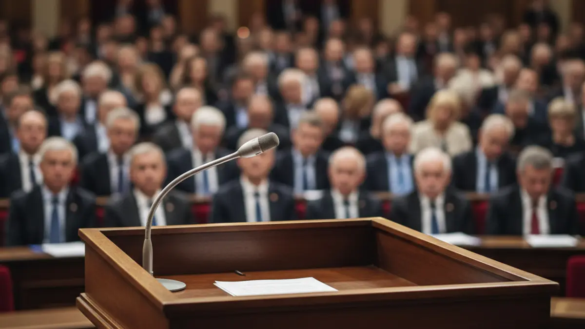 Generic image of a microphone on a podium, symbolizing a political statement.