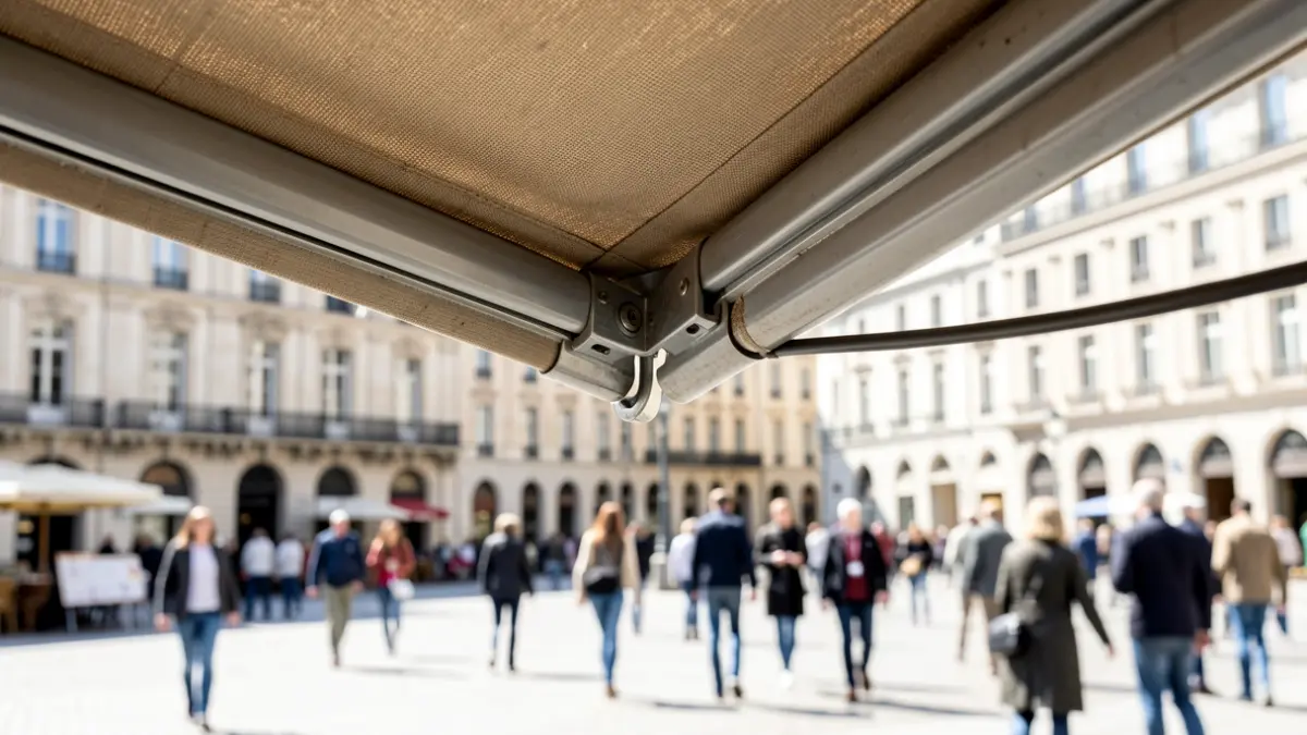 Mecanismo de toldo desplegado en la Puerta del Sol de Madrid.