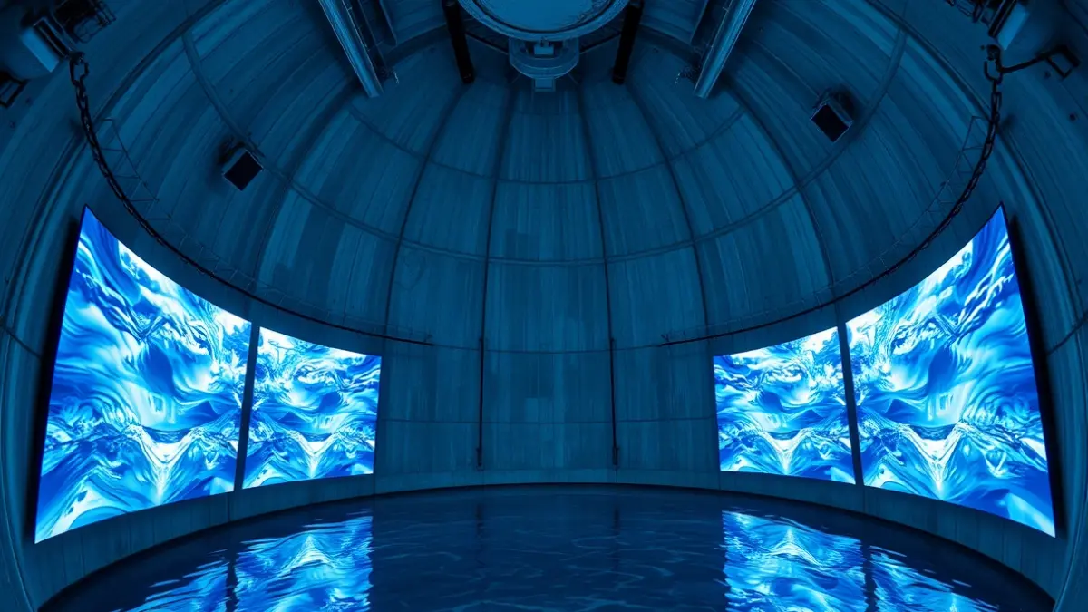 Immersive art installation inside a water tank in Madrid.