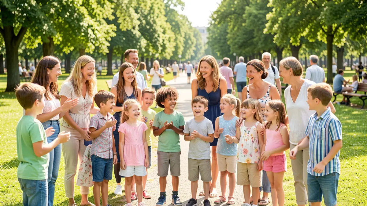 Generic image of children and adults enjoying time together in a sunny park.