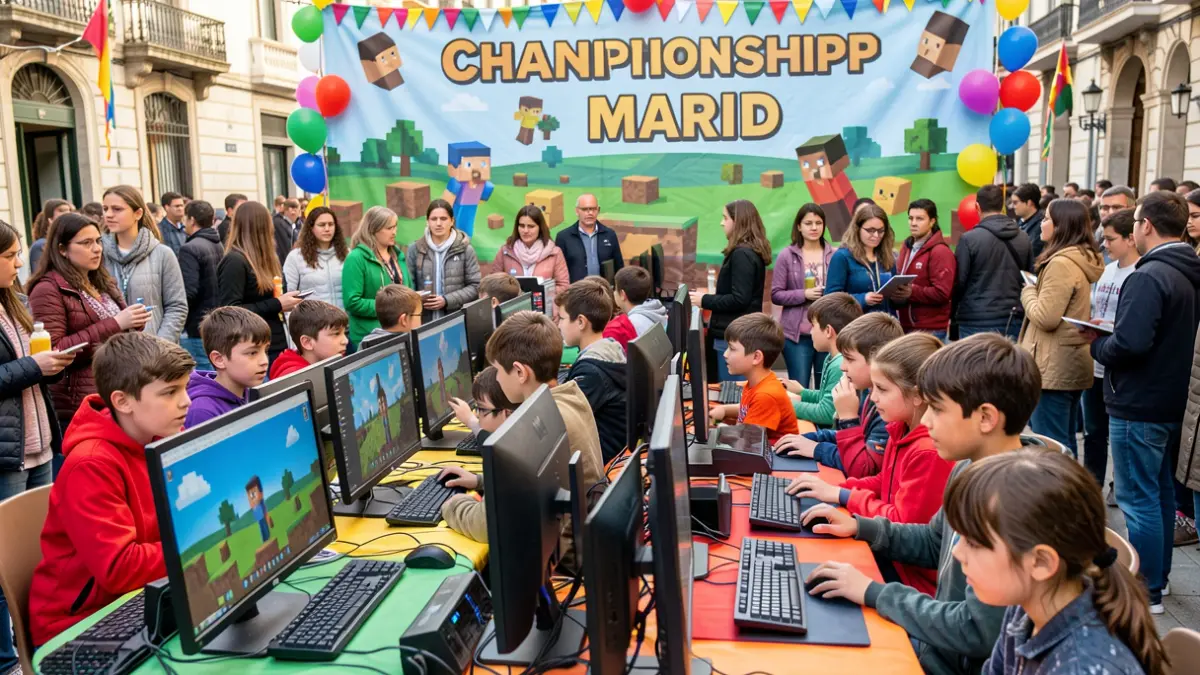 Imagen de escolares participando en la final de un campeonato educativo de Minecraft en Madrid.
