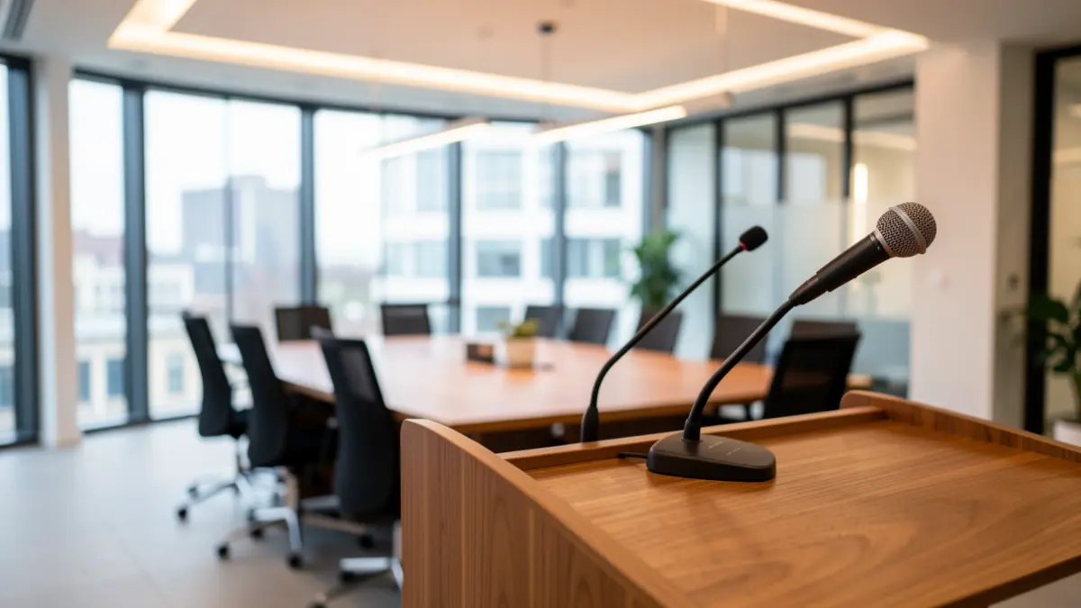 Generic image of a conference room prepared for a professional event.