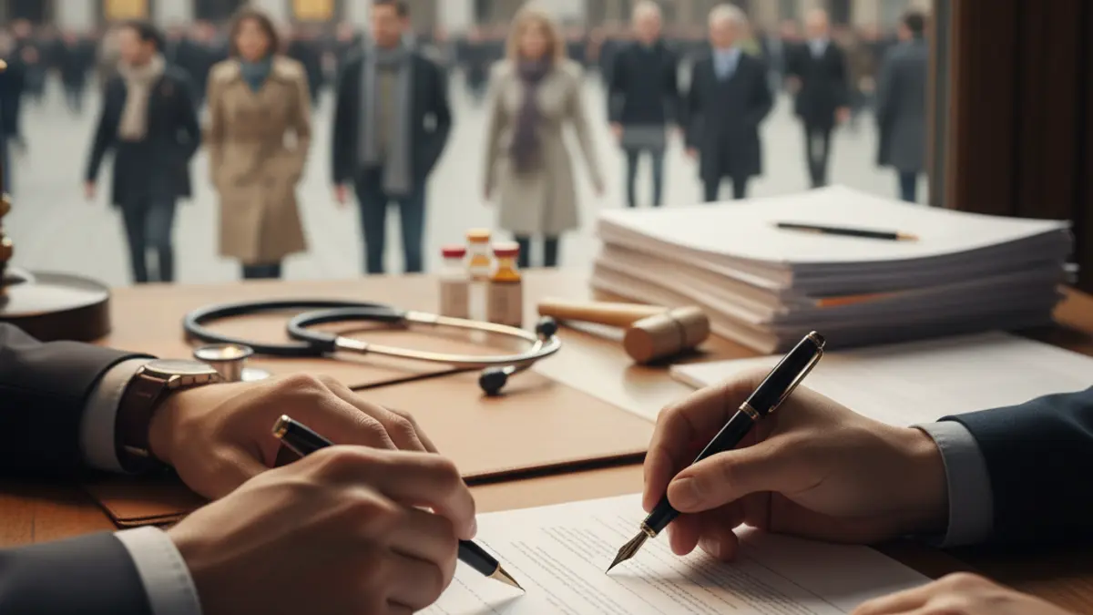 Generic image of hands signing a document, symbolizing an agreement or administrative process.
